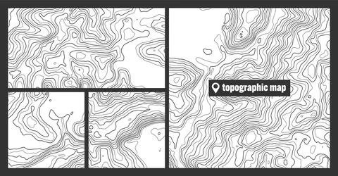 Colorful topographic map sets with contour lines. Geographic terrain grid Stock Illustration