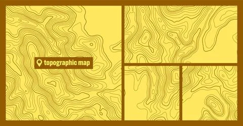 Colorful topographic map sets with contour lines. Geographic terrain grid Stock Illustration