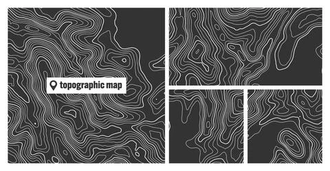 Colorful topographic map sets with contour lines. Geographic terrain grid Stock Illustration