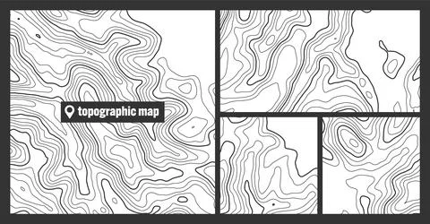 Colorful topographic map sets with contour lines. Geographic terrain grid Stock Illustration