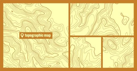 Colorful topographic map sets with contour lines. Geographic terrain grid Stock Illustration