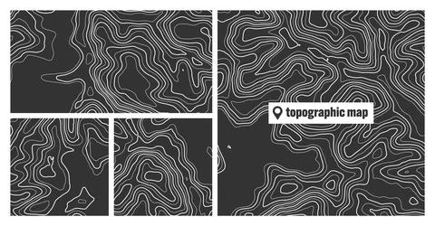 Colorful topographic map sets with contour lines. Geographic terrain grid Stock Illustration