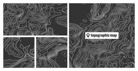 Colorful topographic map sets with contour lines. Geographic terrain grid Stock Illustration