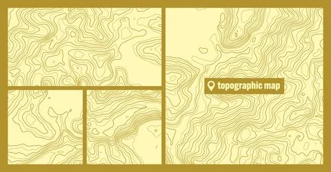 Colorful topographic map sets with contour lines. Geographic terrain grid Stock Illustration