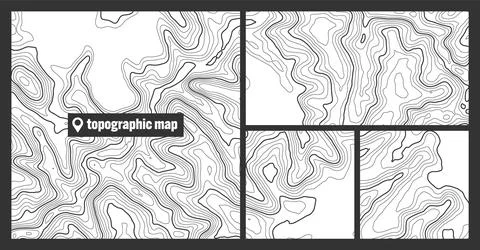 Colorful topographic map sets with contour lines. Geographic terrain grid Stock Illustration