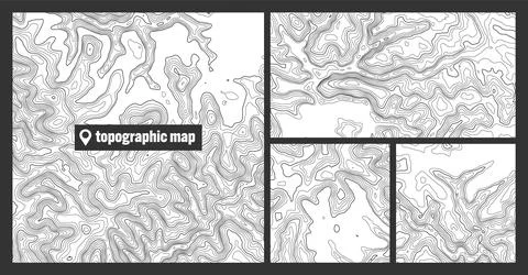 Colorful topographic map sets with contour lines. Geographic terrain grid Stock Illustration