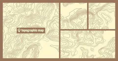 Colorful topographic map sets with contour lines. Geographic terrain grid Stock Illustration