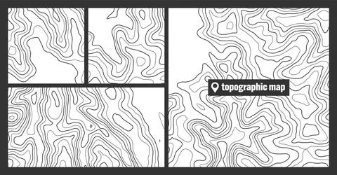 Colorful topographic map sets with contour lines. Geographic terrain grid Stock Illustration