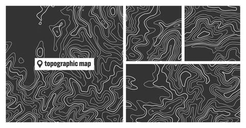 Colorful topographic map sets with contour lines. Geographic terrain grid Stock Illustration