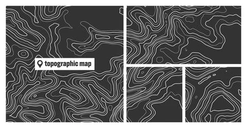 Colorful topographic map sets with contour lines. Geographic terrain grid Stock Illustration