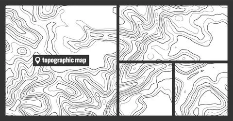 Colorful topographic map sets with contour lines. Geographic terrain grid Stock Illustration