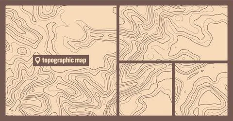 Colorful topographic map sets with contour lines. Geographic terrain grid Stock Illustration