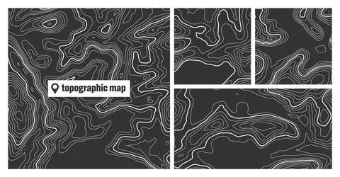 Colorful topographic map sets with contour lines. Geographic terrain grid Stock Illustration