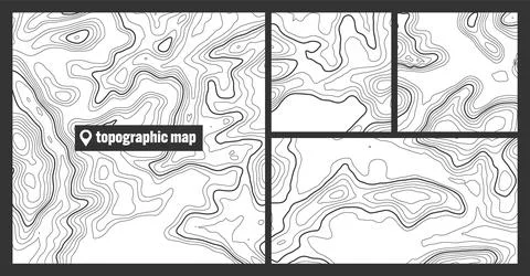Colorful topographic map sets with contour lines. Geographic terrain grid Stock Illustration