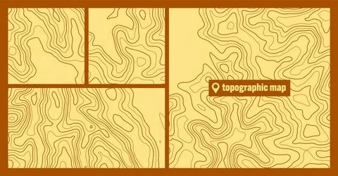 Colorful topographic map sets with contour lines. Geographic terrain grid Stock Illustration