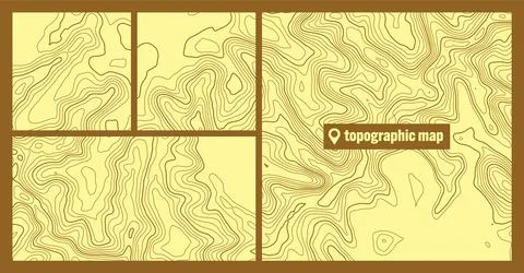 Colorful topographic map sets with contour lines. Geographic terrain grid Stock Illustration