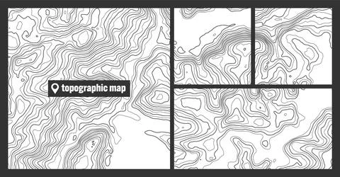 Colorful topographic map sets with contour lines. Geographic terrain grid Stock Illustration