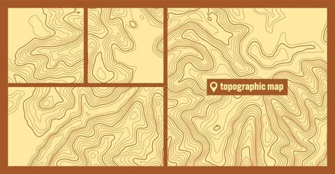 Colorful topographic map sets with contour lines. Geographic terrain grid Stock Illustration