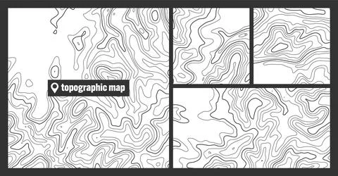 Colorful topographic map sets with contour lines. Geographic terrain grid Illustrazione stock
