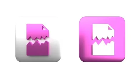 Colorful Torn document icon isolated on white background. Square button. 3D.. Stock Photos