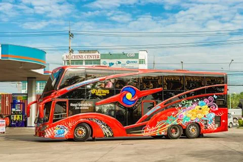 Colorful tourist bus in Bangkok, Thailand. Stock Photos