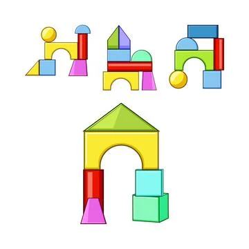 Colorful toy blocks creating abstract building shapes Stock Illustration