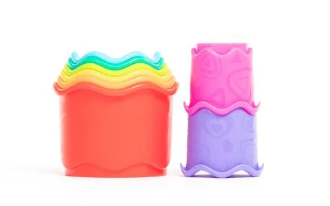 Colorful toy for children - stack cups, isolated on white Stock Photos