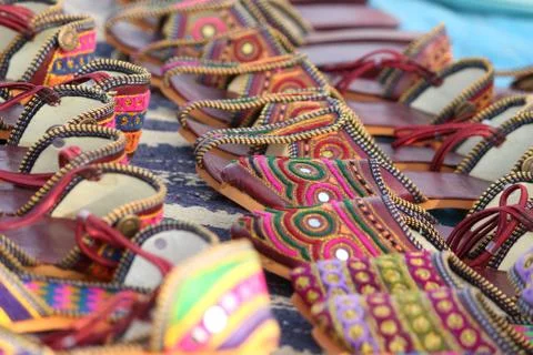 Colorful Tradition foot wear -Mojadies-Rajasthan Stock Photos