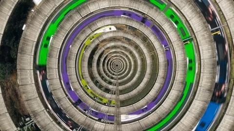 Colorful Train Going Down Drain Loop Ready Stock Footage 108793757