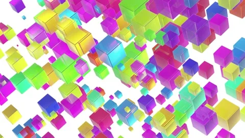 Colorful transparent acrylic cubes pattern looping 3D animation with alpha Video stock 170454271