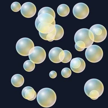 Colorful Transparent Soap Bubbles Floating on Dark Background Stock Illustration