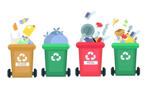 Colorful trash bins for separate garbage collection and recycling Stock Illustration