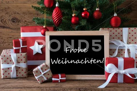 Colorful Tree, Frohe Weihnachten Means Merry Christmas Stock Photos