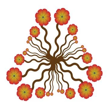 Colorful of a tree with multiple wavy branches and orange flowers 스톡 일러스트