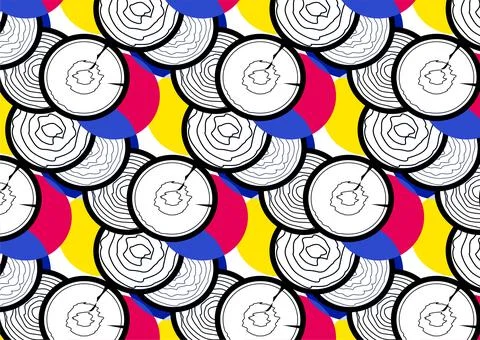 Colorful Tree Ring Pattern With CMYK Circles Abstract Wood Cross-Section Se.. 库存插图