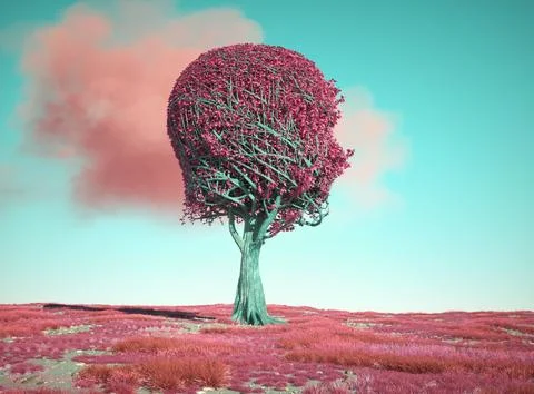 Colorful tree shaped as a human head. Complexity and brainstorm concept. Stock Illustration
