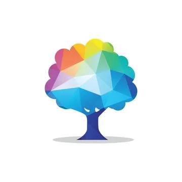 Colorful tree vector, hexagon, polygonal tree illustration, tree logo low ... Stock Photos