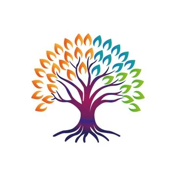 Colorful tree vector icon design. Growth and wisdom logo design. Pro Vector Illustrazione stock