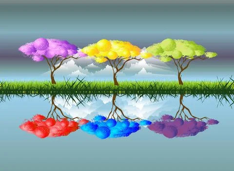 Colorful trees, Stock Illustration