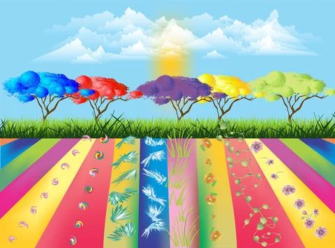 Colorful trees, Illustrazione stock