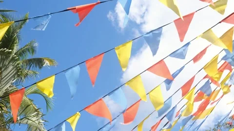 Colorful triangle bunting flags or banderitas hanging. Stock Footage 271610400