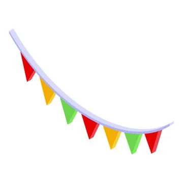 Colorful triangle flags hanging on a curved string creating festive atmospher Stock Illustration