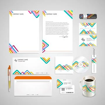 Colorful triangle pattern background corporate identity set Stock Illustration