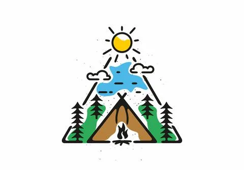 Colorful triangle shape of camping activity line art illustration Stock Illustration