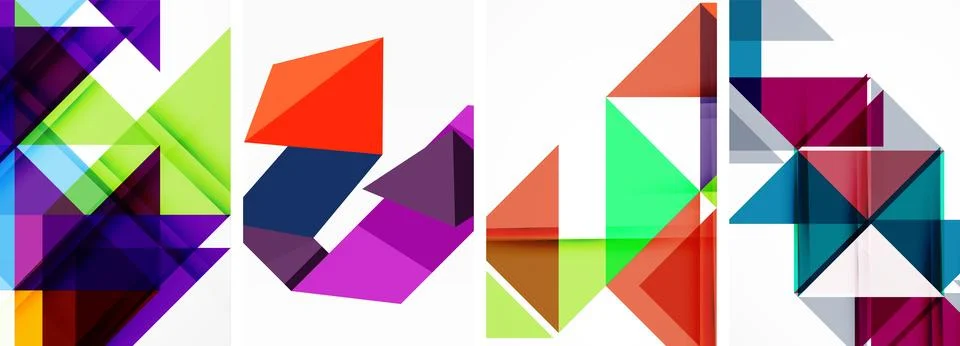 Colorful triangles and rectangles create a vibrant pattern on a white canvas Illustrazione stock
