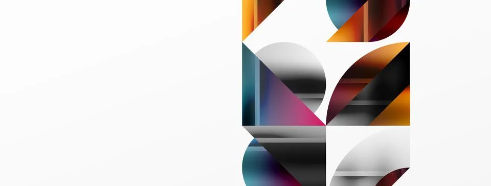 Colorful triangles and rectangles create an artful pattern on a white background Stock Illustration