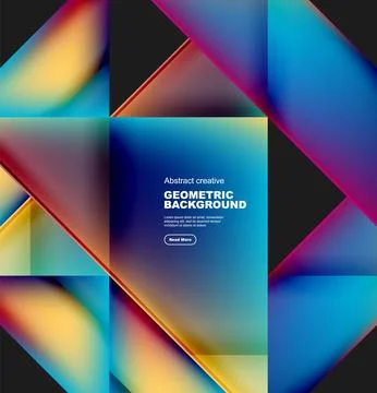 Colorful triangles on black bg create a vibrant geometric pattern with symmetry Illustrazione stock