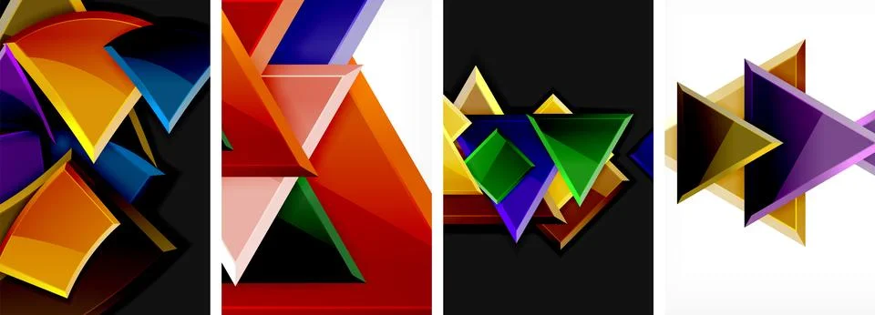 Colorful triangles create a dynamic pattern on a monochrome backdrop イラスト素材