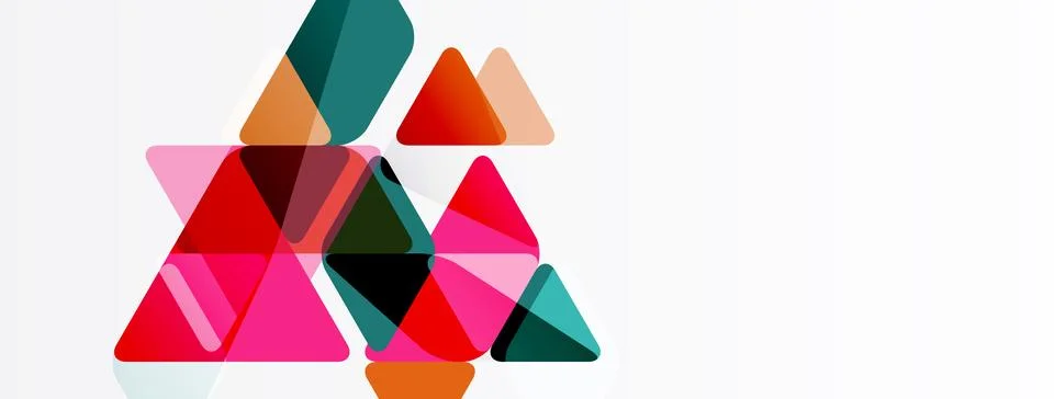 Colorful triangles overlap, creating abstract composition. Shapes vary sizes, 스톡 일러스트