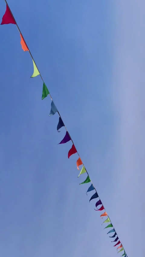 Colorful triangular bunting flags waving in wind. vertical. Video stock 329163581